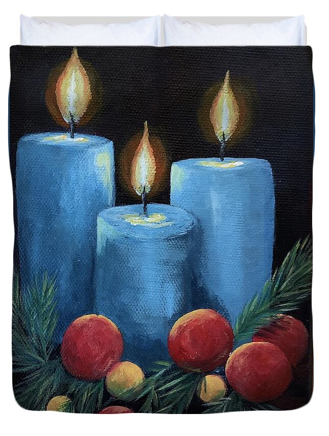 Candles Duvet Cover featuring the painting Christmas By Candlelight by Jane Ricker