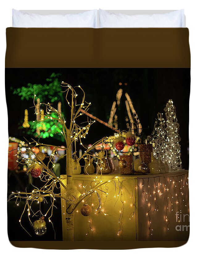 Illuminations Duvet Cover featuring the photograph Christmas Enchantement In The Woods by Eva Lechner