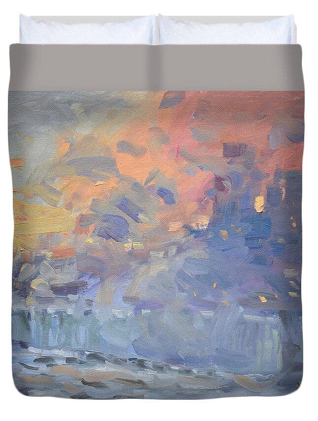 Evening Duvet Cover featuring the painting Christmas Eve at Niagara Falls by Ylli Haruni