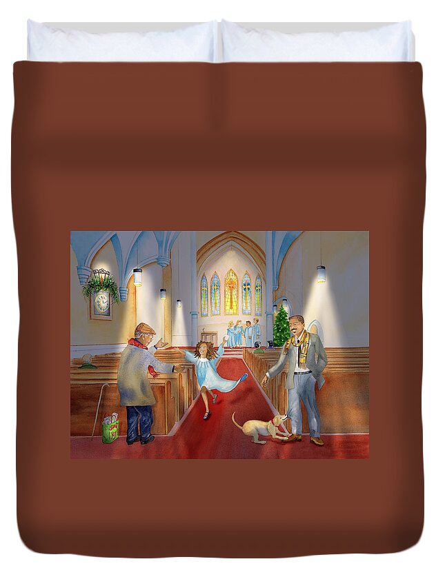 Joy Duvet Cover featuring the painting Christmas Eve by Phyllis London