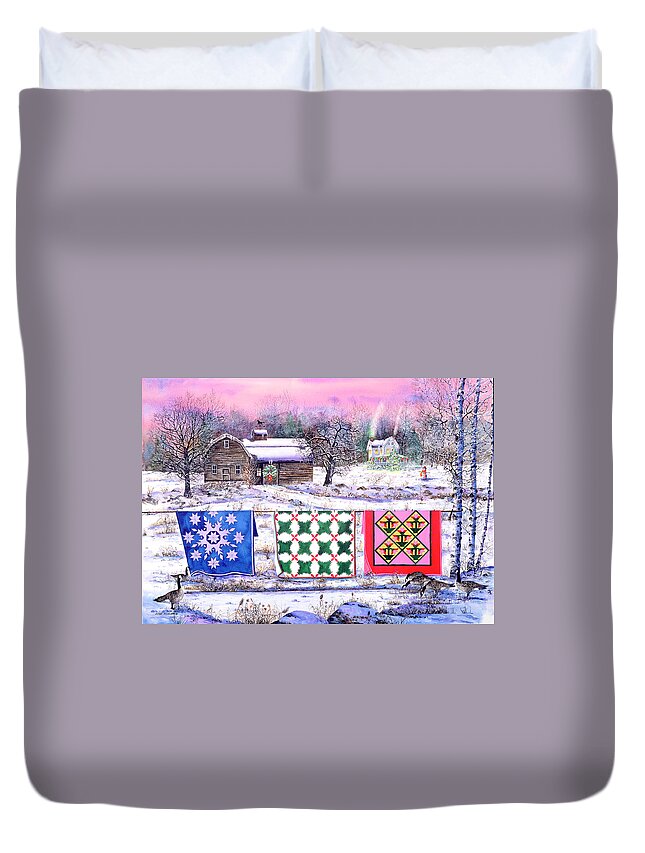 Christmas Duvet Cover featuring the painting Christmas Eve Quilts by Diane Phalen