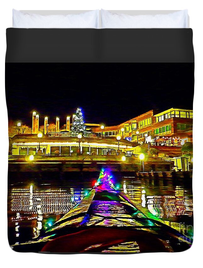Kayak Duvet Cover featuring the photograph Christmas Kayak at Carillon Point by Sea Change Vibes