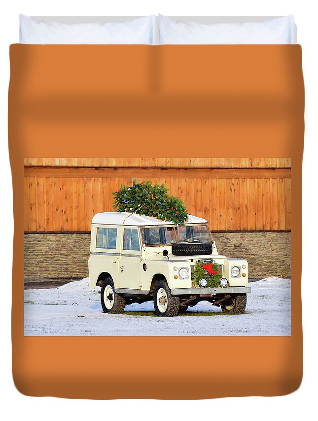 Land Rover Duvet Cover featuring the photograph Christmas Land Rover by Nicole Lloyd