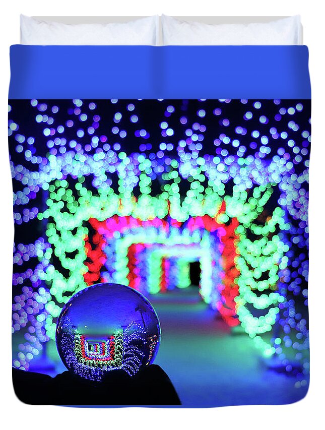 Beautiful Duvet Cover featuring the photograph Christmas Lights Walk Lensball by David T Wilkinson