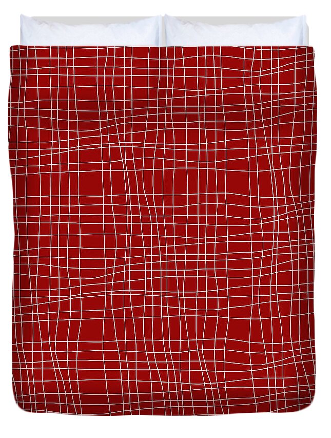 Christmas Lines Duvet Cover featuring the digital art Christmas Lines - Red and White Design by Patricia Awapara