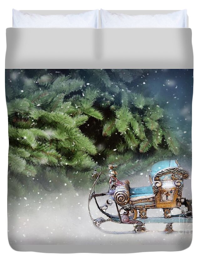 Sleigh Duvet Cover featuring the photograph Christmas Memories by Eva Lechner