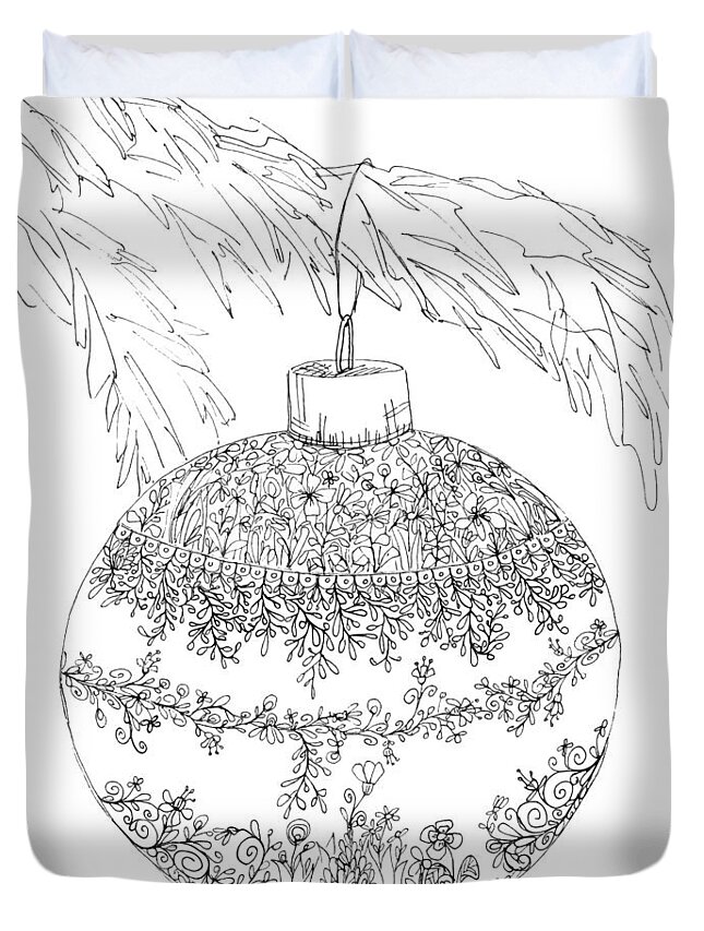 Christmas Ornament Duvet Cover featuring the drawing Christmas Ornament - Line Art Drawing by Patricia Awapara