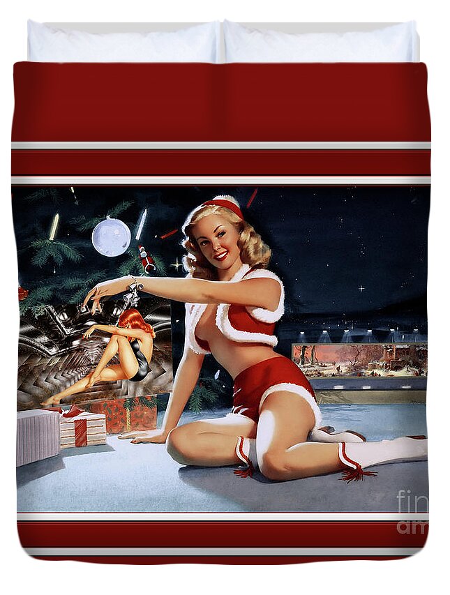 Christmas Pinup Duvet Cover featuring the painting Christmas Pinup by Bill Medcalf Art Old Masters Xzendor7 Reproductions by Rolando Burbon