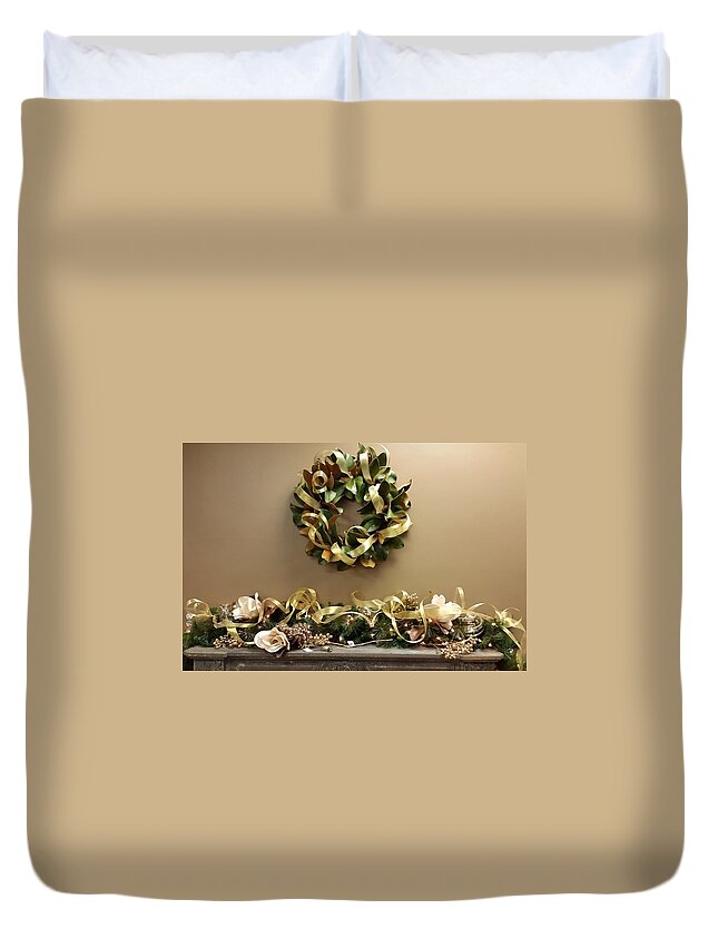 Wreath Duvet Cover featuring the photograph Christmas Wreath and Swag by Nancy Ayanna Wyatt
