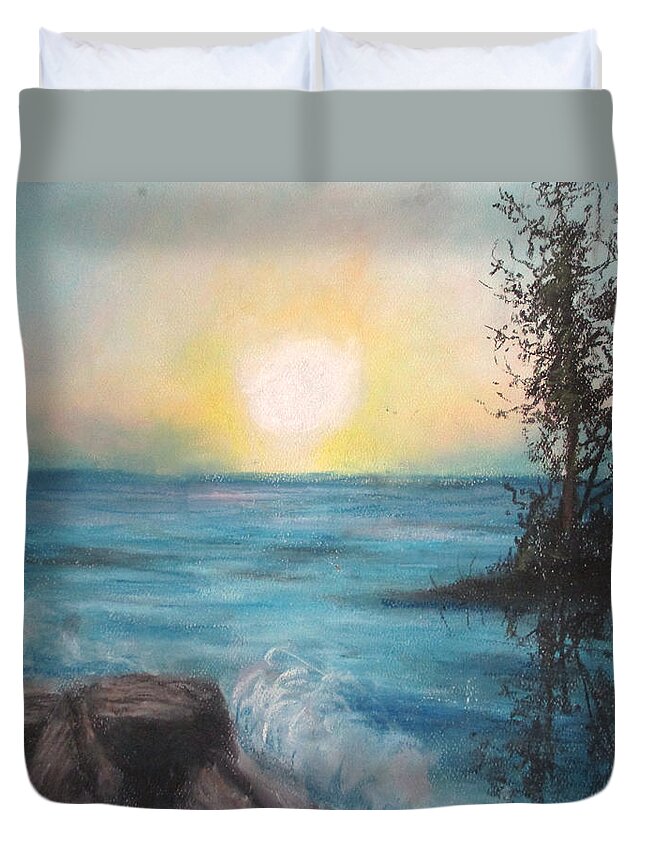 Sunset Duvet Cover featuring the painting Chromatic Sea by Jen Shearer