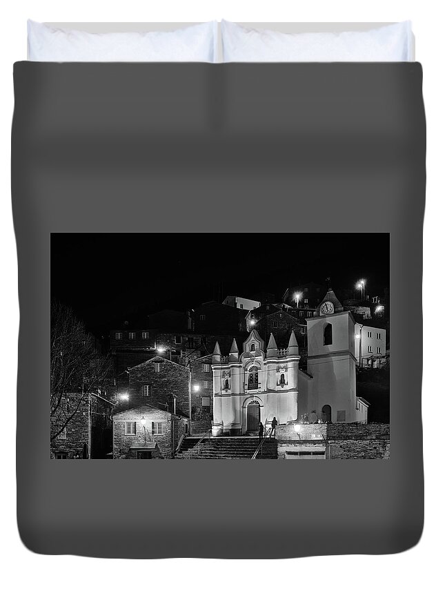Piodao Duvet Cover featuring the photograph Church at night in Piodao by Angelo DeVal