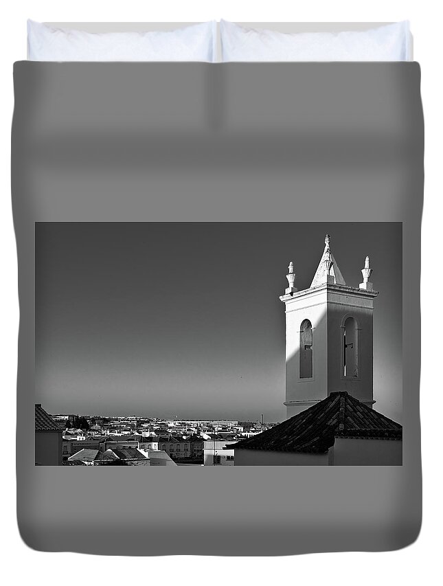 Travel Photography Duvet Cover featuring the photograph Church bell tower and city by Angelo DeVal