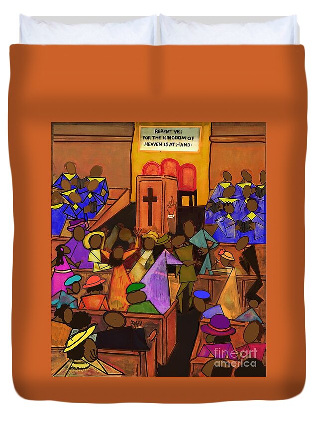 Baptist Church Duvet Cover featuring the painting Church Scene Reimagined by D Powell-Smith