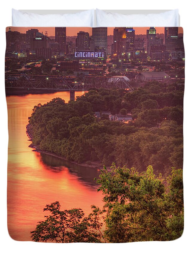 America Duvet Cover featuring the photograph Cincinnati Sunrise From Mount Echo Park by Gregory Ballos