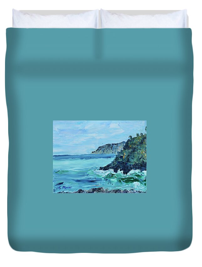 Seascape Duvet Cover featuring the painting Cinque Terre 1 by Teresa Moerer