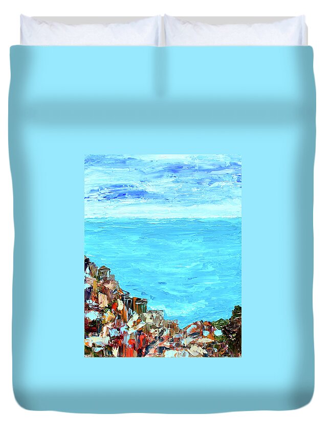 Landscape Duvet Cover featuring the painting Cinque Terre 2 by Teresa Moerer