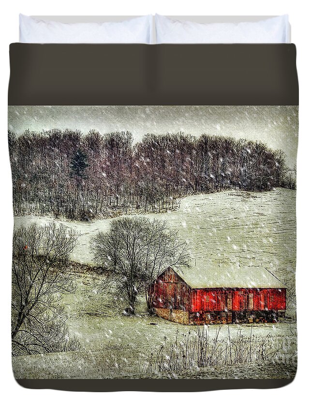 Red Barn Duvet Cover featuring the photograph Circa 1855 by Lois Bryan