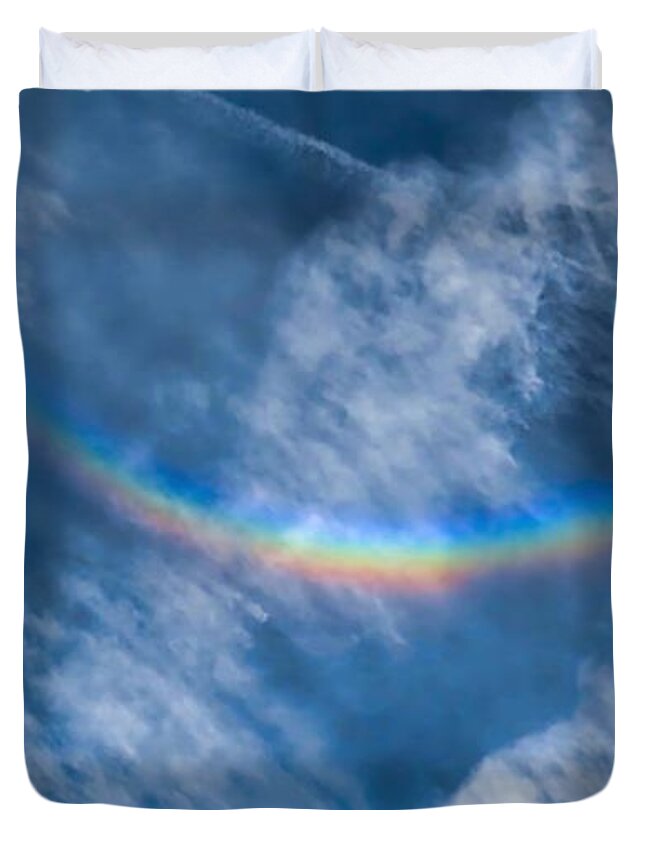 Radiant Duvet Cover featuring the photograph Circumzenithal Arc and Contrail by Judy Kennedy