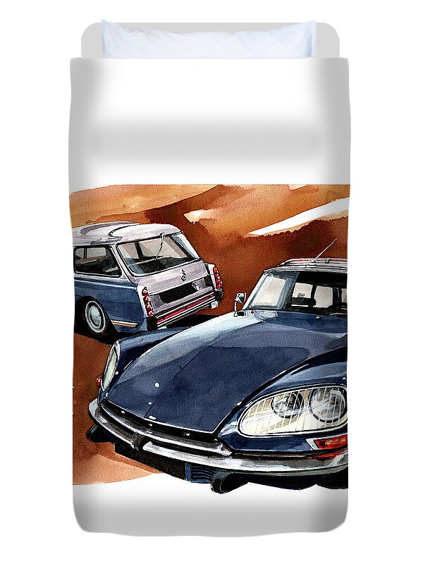 Citroen Duvet Cover featuring the painting Citroen DS Break by Yoshiharu Miyakawa