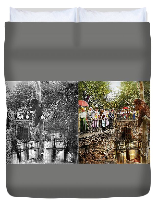 Chicago Duvet Cover featuring the photograph City - Chicago, IL - Look at the bears 1901 - Side by Side by Mike Savad