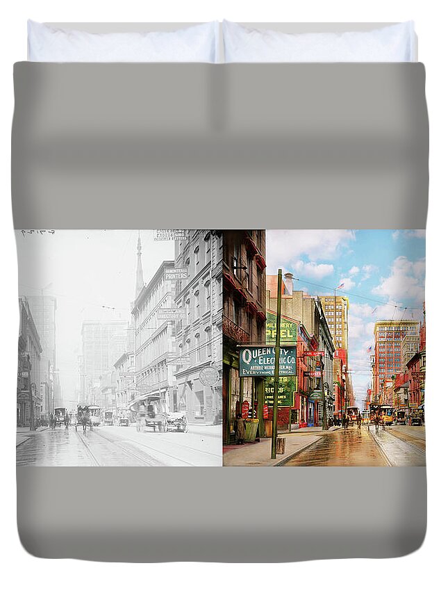 Cincinnati Duvet Cover featuring the photograph City - Cincinnati, OH - Ostrich feathers curled 1908 - Side by Side by Mike Savad