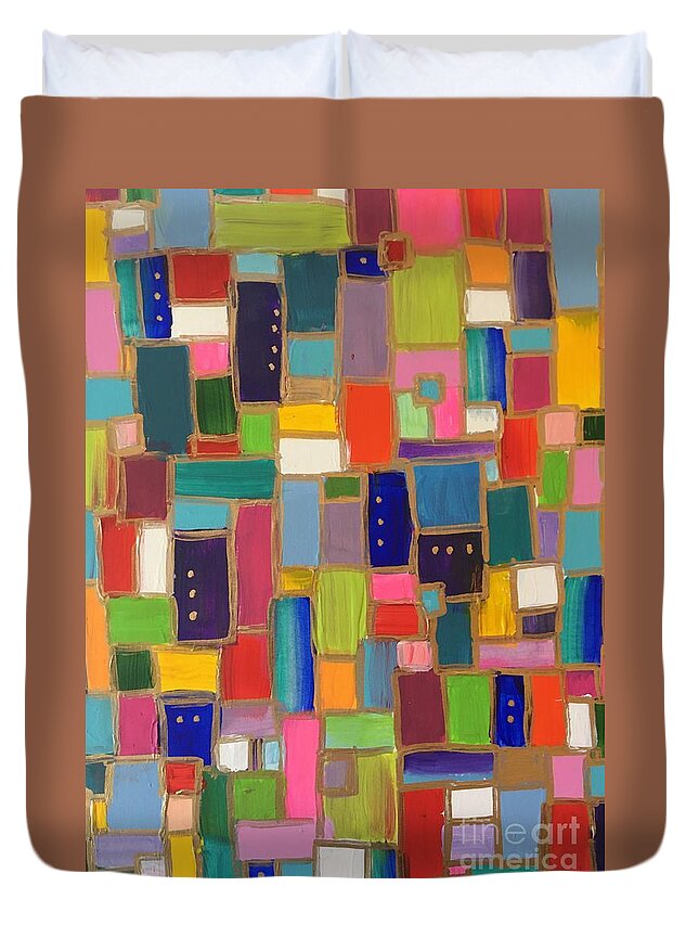 Color Splash Abstract Grid Bricks Contemporary Duvet Cover featuring the painting City Grid by Debora Sanders