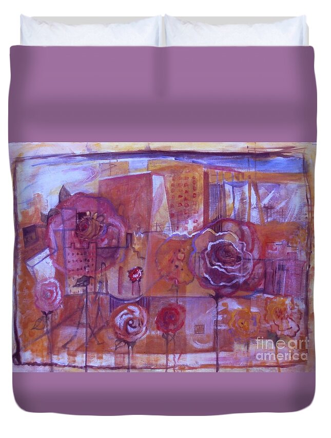 City Roses Duvet Cover featuring the painting City Roses by Cherie Salerno
