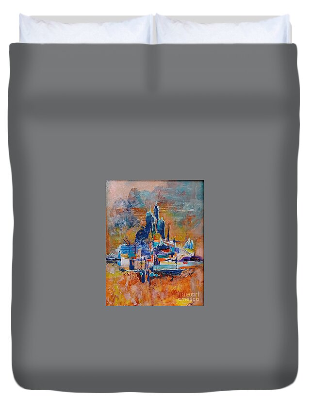 Abstract Duvet Cover featuring the painting City view  by Maria Karlosak