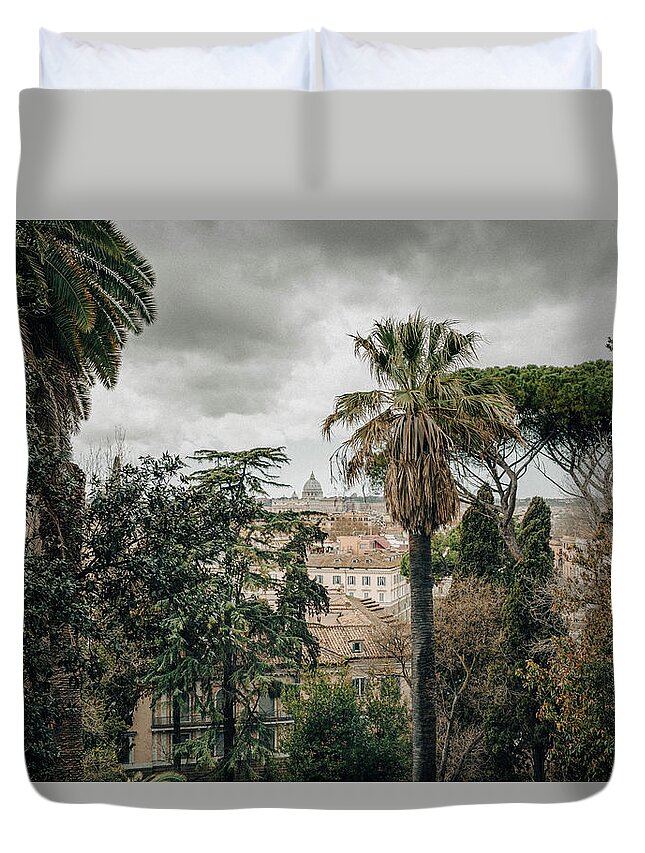 2018 Duvet Cover featuring the photograph Cityscape of Rome from Terrazza del Pincio by Benoit Bruchez