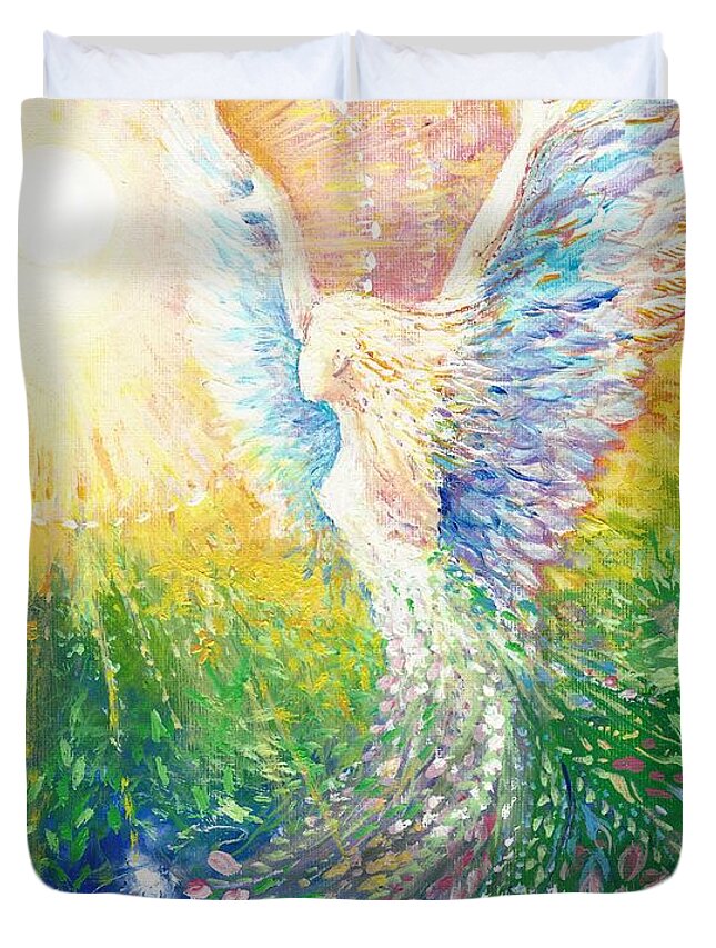 Light Duvet Cover featuring the painting Clad in the Light by Merana Cadorette