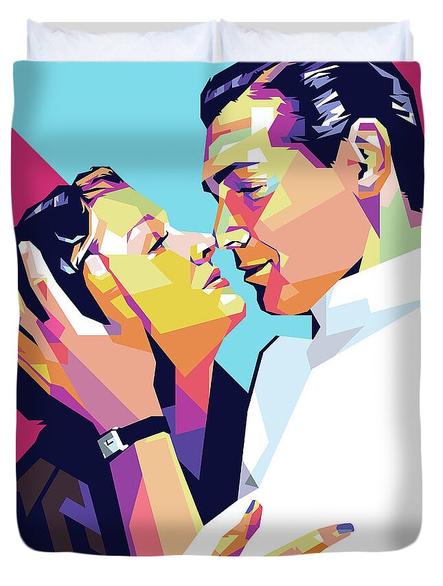 Clark Duvet Cover featuring the digital art Clark Gable and Myrna Loy by Stars on Art