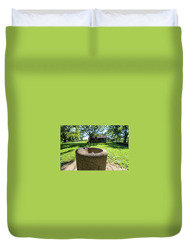 Garden Duvet Cover featuring the photograph Classic Chicago Park Water Fountain by Britten Adams