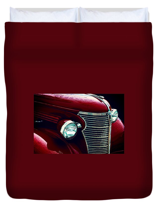 Red Duvet Cover featuring the photograph Classic Red Truck by Carrie Hannigan