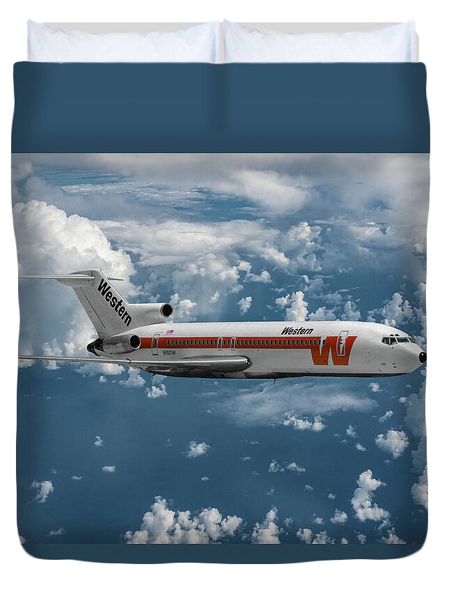 Western Airlines Duvet Cover featuring the mixed media Classic Western Airlines Boeing 727 by Erik Simonsen
