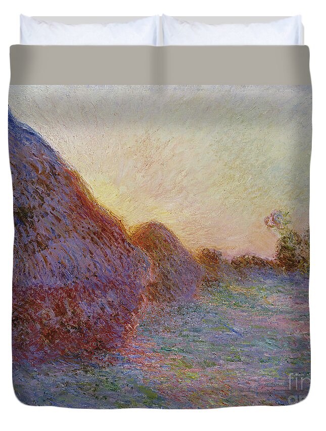 French Duvet Cover featuring the painting Claude Monet, Haystacks by Claude Monet
