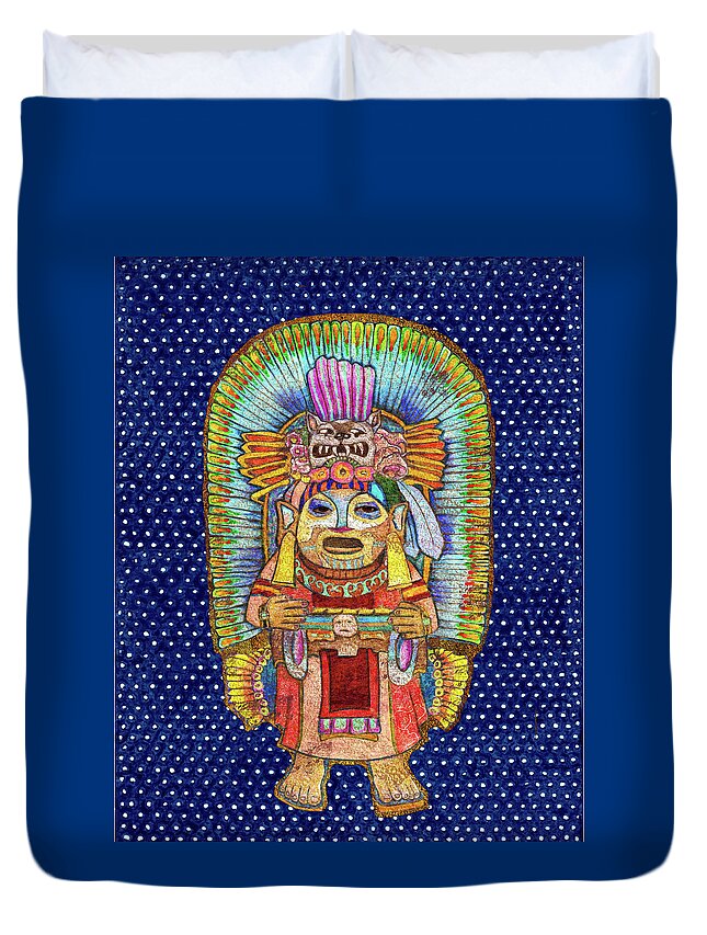 Mexican Relic Duvet Cover featuring the mixed media Clay God Glorified, Oaxaca, Mexico by Lorena Cassady