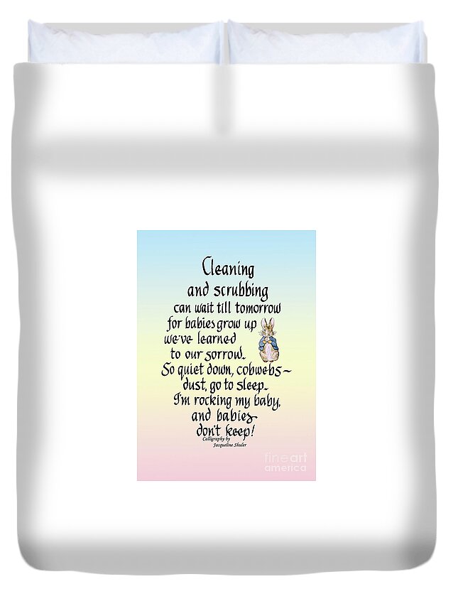 Baby Duvet Cover featuring the digital art Cleaning and Scrubbing for new mother by Jacqueline Shuler