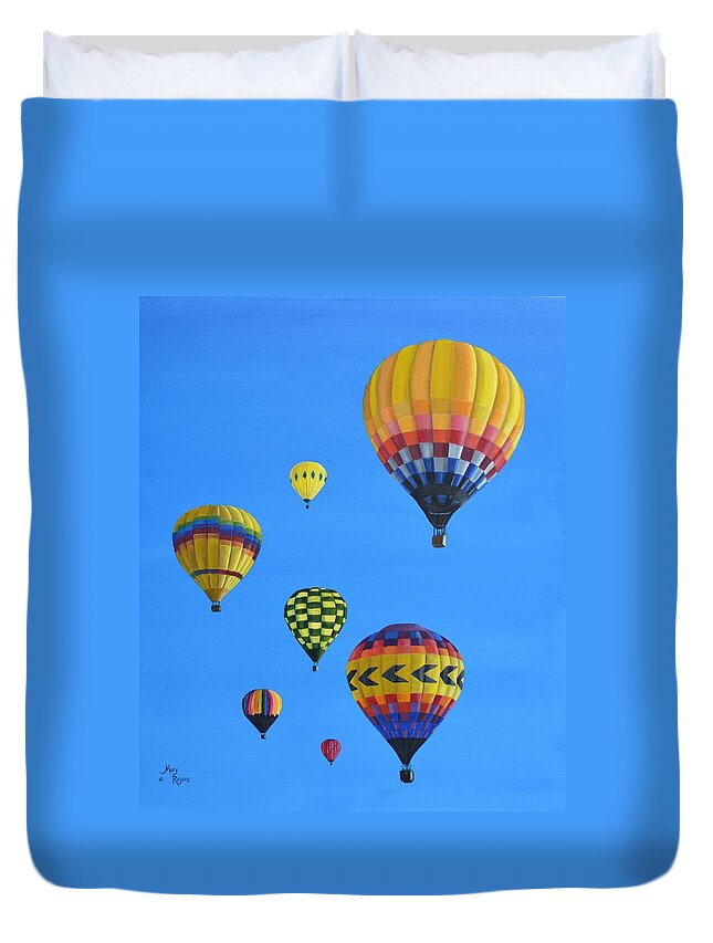 Art Duvet Cover featuring the painting Clear Blue Sky by Mary Rogers