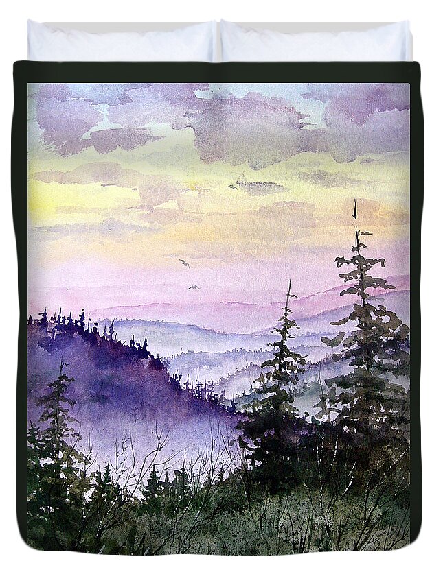 Hills Duvet Cover featuring the painting Clear Mountain Morning by Sam Sidders
