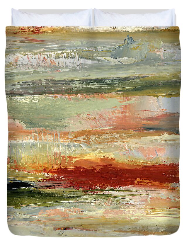 Abstract Art Duvet Cover featuring the painting Cliff Hanging #2 by Jane Davies