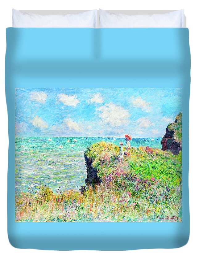 Cliff Walk At Pourville Duvet Cover featuring the painting Cliff Walk at Pourville by Claude Monet by Claude Monet