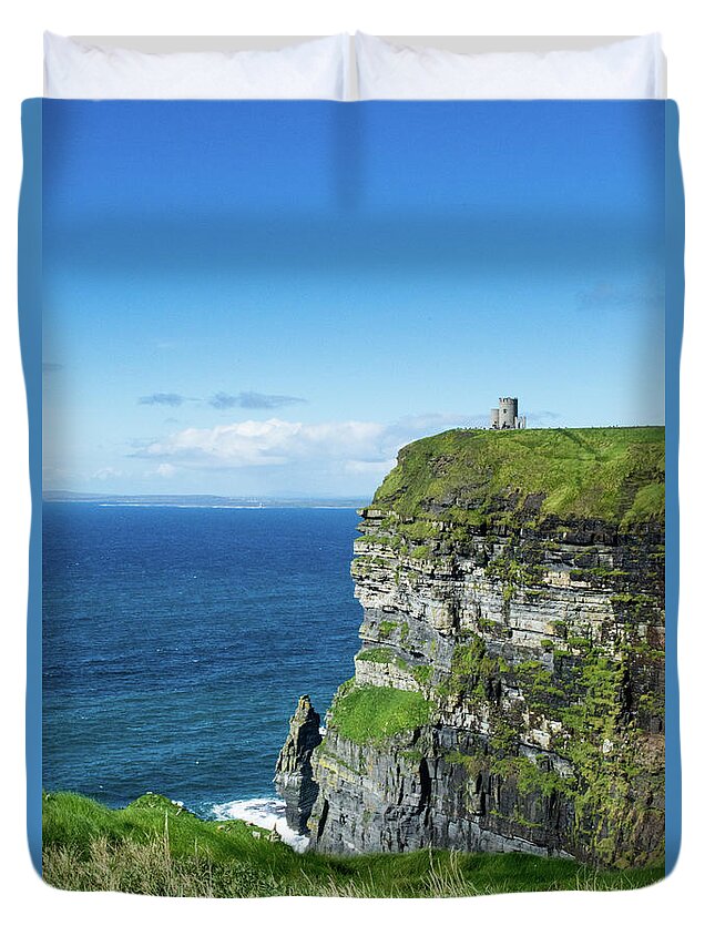 Cliffs Of Moher Duvet Cover featuring the photograph Cliffs of Moher Castle Ireland by Lisa Blake