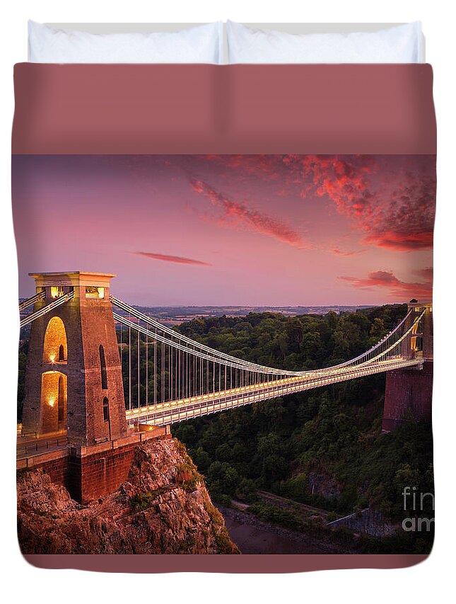 Clifton Duvet Cover featuring the photograph Bristol Bridge at sunset - Clifton suspension bridge over the Avon Gorge at sunset, Bristol, England by Neale And Judith Clark