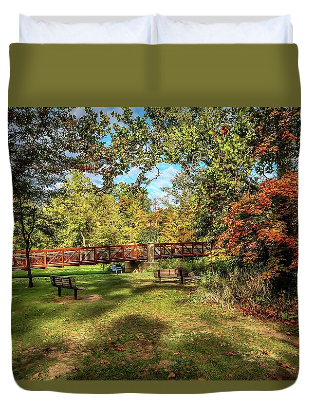 Fall Duvet Cover featuring the photograph Clinton River Colors IMG_3169 Dodge Park by Michael Thomas