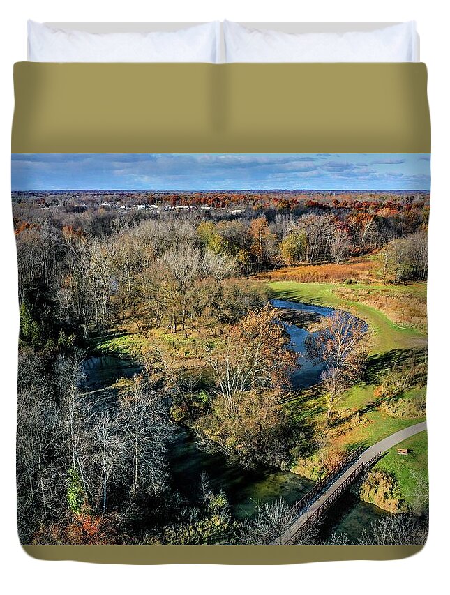 Rochester Duvet Cover featuring the photograph Clinton River in River Bend PARK DJI_0392 by Michael Thomas