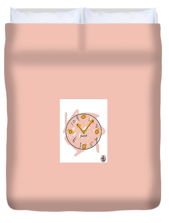  Duvet Cover featuring the painting Clock by Oriel Ceballos