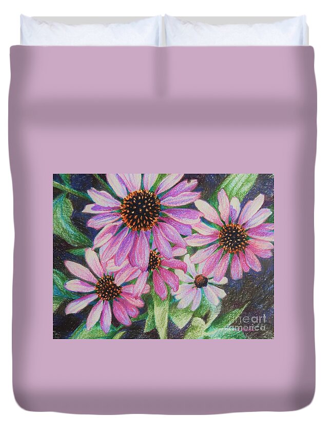 Flowers Duvet Cover featuring the drawing Close to Pink by K M Pawelec
