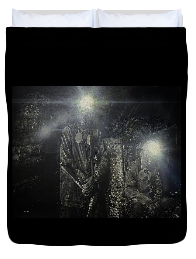 Coal Duvet Cover featuring the digital art Coal Miners by Mark Allen
