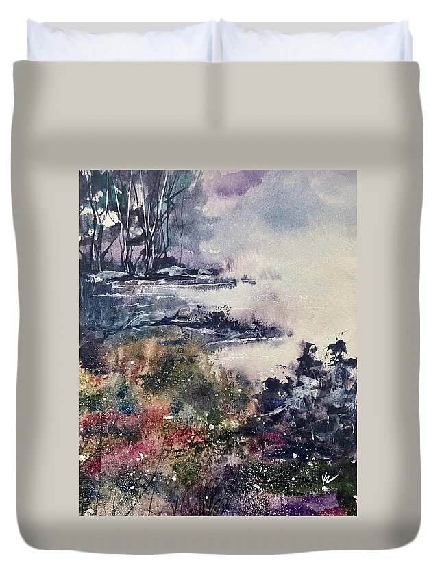 Landscape Duvet Cover featuring the painting Coastal Inspiration 3 by Kellie Chasse