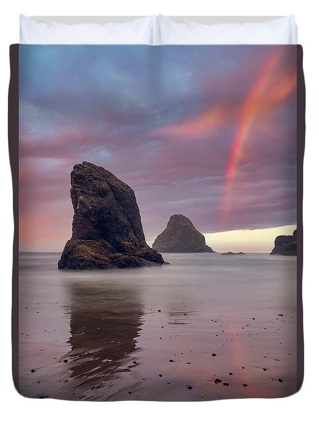 Oregon Coast Duvet Cover featuring the digital art Coastal Rainbow by Michael Rauwolf